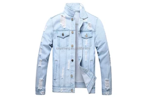 AQTQ Custom Casual Slim Homme Ripped Plus High Quality Cowboy Men's Spring Denim Jean Jacket