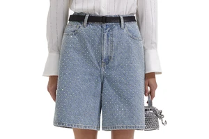 Wholesale Fashion Casual Women's Denim Shorts Vintage Light Stone Wash Streetwear Loose Straight Women's Rhinestone Denim Shorts
