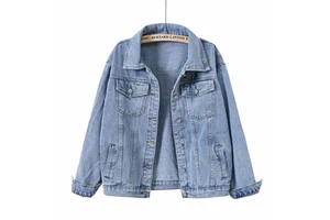 Trendy Solid Color Casual Loose Denim Jean Jackets for Women