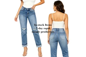 Straight Leg Jeans Women Mid Waist Stretch Denim Pants Distressed Ripped Casual Long Jean Trousers Streetwear