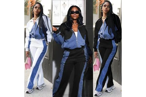 Retro Quality Women's 2 Piece Outfit Trendy Leather Zipper Decorated Denim and High Waist Jeans Suits