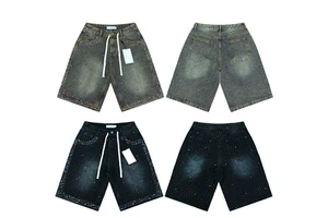 2026 Hot Sale Black Denim Shorts Rhinestone Shorts Jeans for Men