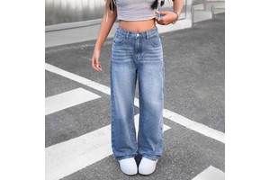 Classic Style Tween Girls 8-12 Years Blue Straight Leg Denim Pants Casual Kids Cat Whisker Jeans Fashion Daily Wear Custom