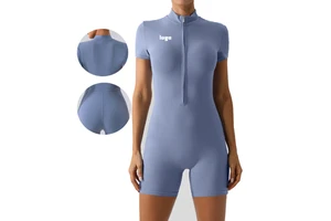 Summer New Custom Fitness Jumpsuits Playsuits Bodysuits Zipper Short Sleeve Sexy Women Workout Jumpsuit For Women
