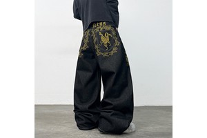 Wholesale High Quality Men's Baggy Jeans Skateboard Pants Embroidery Jeans Hip Hop Plus Size Denim Jeans For Men