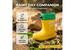 Adjustable Drawstring Cuff Children EVA Rain Boots Waterproof Anti Slip Sole Toddler Plain Rain Boots OEM Custom Kids Wellies