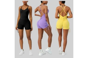 YNSEA Custom Workout Ruched Butt Lifting Shorts Bodysuit Sport Rompers Shapewear Gym Fitness Women Yoga Shorts Jumpsuits