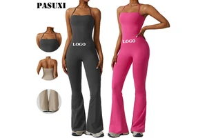 PASUXI New High Elastic Fitness Active Yoga Plus Size Jumpsuit One Piece Flared Pants Sports Yoga Wear Playsuits Bodysuits