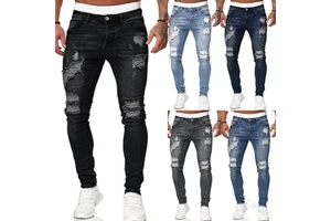 YUBOFEI Men's Premium Denim Ripped Skinny Jeans Versatile Daily Wear