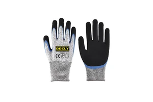 Anti-cut Red Polyester Knitting Gloves Black Latex Crinkle Palm Coated Gloves Cut Resistant Impact Gloves