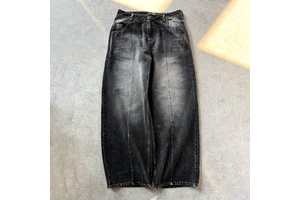Wholesale 14 oz Vintage Washed Men's Baggy Straight Style Denim Jeans High Street Y2K Summer Pants Rhinestone Detail Knitted