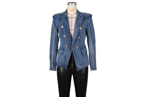 Plus Size Denim Jacket Fashion Double Breasted Blue Jean Jacket Women Denim Jacket Suit for Women