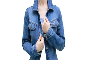 Women's Breathable Cotton Filled Knitted Denim Jacket with Rivets