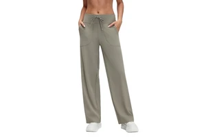 High-Waist Solid Breathable Spandex/Nylon Figure-Flattering Full-Length Straight Leg Yoga Pants Elastic Waist-Women's Sporty