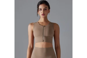 High Quality New Arrival Woman Yoga Top Gym Wear Front Zipper Vest Top Solid Color Workout Sleeveless Top