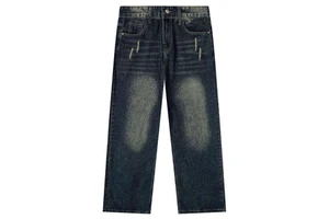 Distressed Plus Size Men's Jeans Denim All Cotton Rough Leg Bottom Men Jeans Ripped Fashion Denim Pants