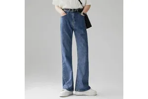 Men's Comfortable Vintage Straight Bell Bottom Denim Pants Simple Baggy Trousers for Winter Mid Casual Fashion Solid Medium