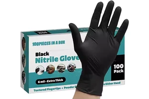 Tattoo Full Textured Black Nitrile Gloves Custom Logo Latex Free 6mil Heavy Duty Thick Disposable Durable 6mil Nitrile Gloves