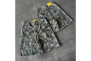 Custom Men's Y2K Camo Cargo Denim Shorts Wholesale Streetwear Baggy Jeans Shorts Manufacturer Private Label