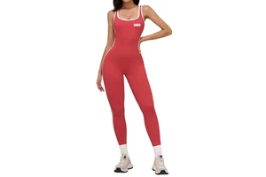 Sportswear Contrast Color Jumpsuit Spaghetti Strap Full Length One-piece Hollow Out Quick Dry Fitness Gym Jumpsuit