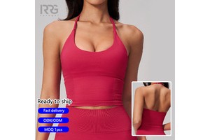 Roregal Seamless Halter Yoga Tank Top Women Sexy Open Back Sports Bra Shockproof Gym Workout Top For Running And Fitness