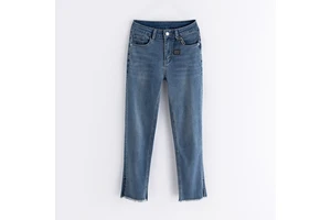 Women's High-Waisted Stretchy Denim Jeans for Summer Loose Fit Slimming Straight Leg Split Raw Hem Cropped Pants Casual Style