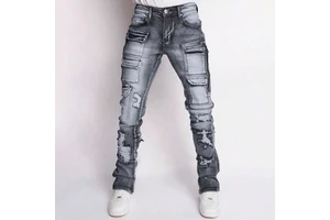 Fashion Comfortable Men's Multi-pocket Jeans Personalized Elastic Skinny Denim Trousers for Men