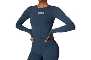 Solid Color Women's Yoga Top Long Sleeve Workout Blouse Slim Fit Sexy Gym T-Shirt for Autumn Fitness Breathable Sports Wear