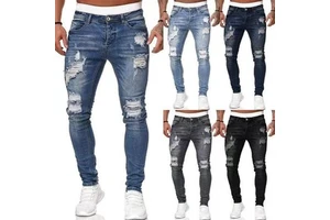 New Fashion Fashion Men's Slim-fit Trousers Denim Holes Trade Slim Casual High Quality Denim Pants