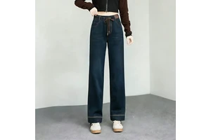 Blue Women's High Waist Straight Casual Denim Jeans with Spandex/Cotton High Quality OEM/ODM Service Available