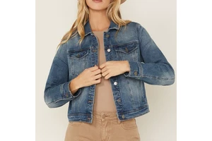 LARSUR Custom Factory Distress Wash Bomber Denim Jacket Button up Casual Cropped Jeans Jacket and Coat for Women
