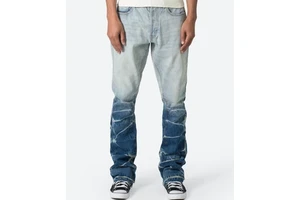 Yinope New Design Fashion Custom Men's Vintage Light Blue Lightning Wash Stacked Flare Fit Denim Jeans