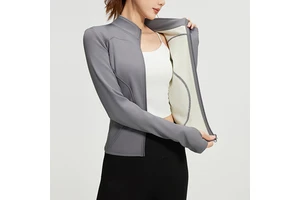 Four Way Elastic Short Yoga Top Regular Version Long Sleeved Breathable Long Sleeved Yoga Top with Thumb Hole Zipper