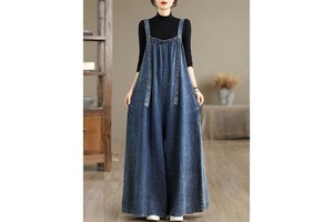 2026 New Wholesale Spring Summer Autumn Plus Size Cotton Denim Overalls Retro Loose Wide Leg Jumpsuit Dungarees for Women