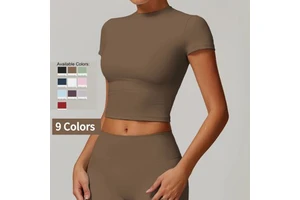 Women's Quick-Drying Yoga Top Short-Sleeved Fitness Blouse for Outdoor Running With Logo on Front Gym Wear Women
