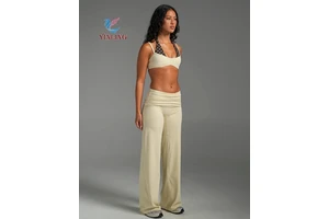 Fashion Custom Women High Waist Flare Fold Waist Wide Leg Yoga Pants Premium Buttery Soft Casual Active Wear Training Bottoms