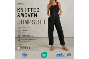 Signature Artisanal Authentic Vintage Washed 100% Cotton Functional Front Zip Straight-Leg Overall Women's Denim Jumpsuit