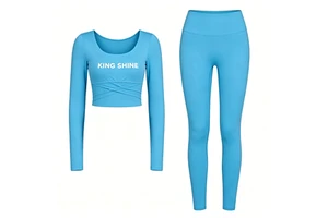 Women Elegant Yoga Top Leggings 2-Piece Set High Waist Quick-Drying Stretchy Breathable Wrinkle-Resistant Sports T-shirts Suits