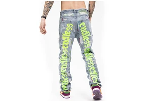 Factory Sale High Street Fashion Soft Comfortable Vintage Distressed Ripped Embroidery Personality Men's Long Denim Jeans