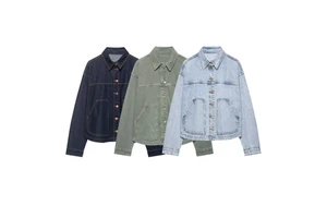 SHENZHU 2026 Women's Summer New Style Metal Button-Embellished Long-Sleeved Collared Denim Jacket 0108022