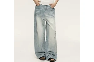 Women's Vintage Ripped High Waist Wide Leg Jeans Summer Slim Straight Denim Pants Support OEM & ODM Service