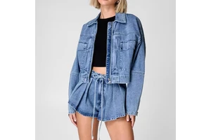 Wholesale Women's High Waist Loose Thin Short Suit 2025 Independent Station's Cross-Border Solid Pattern Denim Coat Set