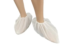 16" Large Waterproof Medical Disposable Shoe Cover Anti-Slip Cleanroom Cover White SPP Blue CPE Sole PP Shoe Cover Safety