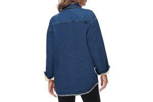 Spring Fall Vintage Casual Button up Long Sleeve Oversized Denim Boyfriend Shirt Jacket for Women's Denim Sets