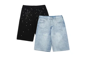Wholesale breathable quick dry oem shorts for men men's shorts Men's Jorts Jeans Shorts Vintage Streetwear Rhinestone Denim