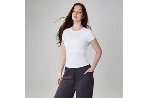 Solid Yoga Top Short Sleeve Gym Tops Print Sports White T-Shirt Compression Slim Fit Knitted Fabric