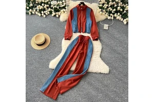 High-quality Casual Suit Women's Fashionable Design Denim Top + High-waisted Wide-leg Pants Breathable Eco-friendly Denim Set