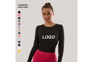 Hot Sale Custom Logo Women's Gym Yoga Top Soft Breathable Quick Dry Lightweight Running Top with Long Sleeves