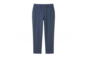 Women Mid Waist Faux Denim Yoga Pants Straight Leg Elastic Waist Stretch Knit Trousers With Pockets Casual Spring Jeggings
