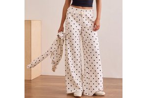 Custom Women's Polka Dot Elastic Drawstring Waist Side Pockets Wide Leg Flare Casual Sweat Pants Manufacturer